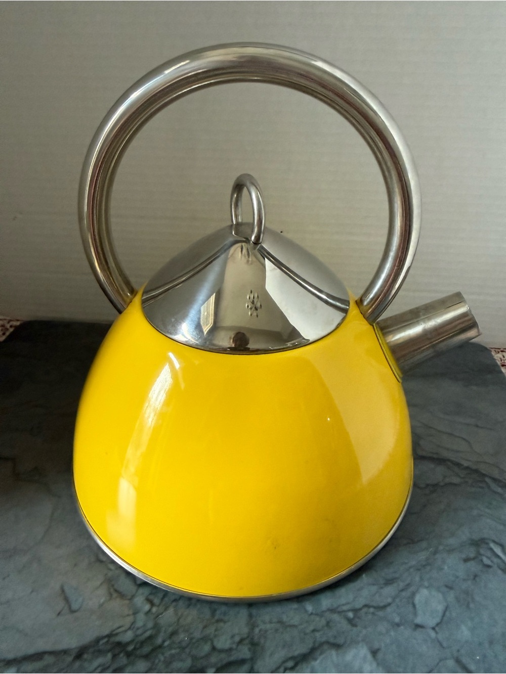 Yellow Stainless Steel Tea Kettle with enamel coating.